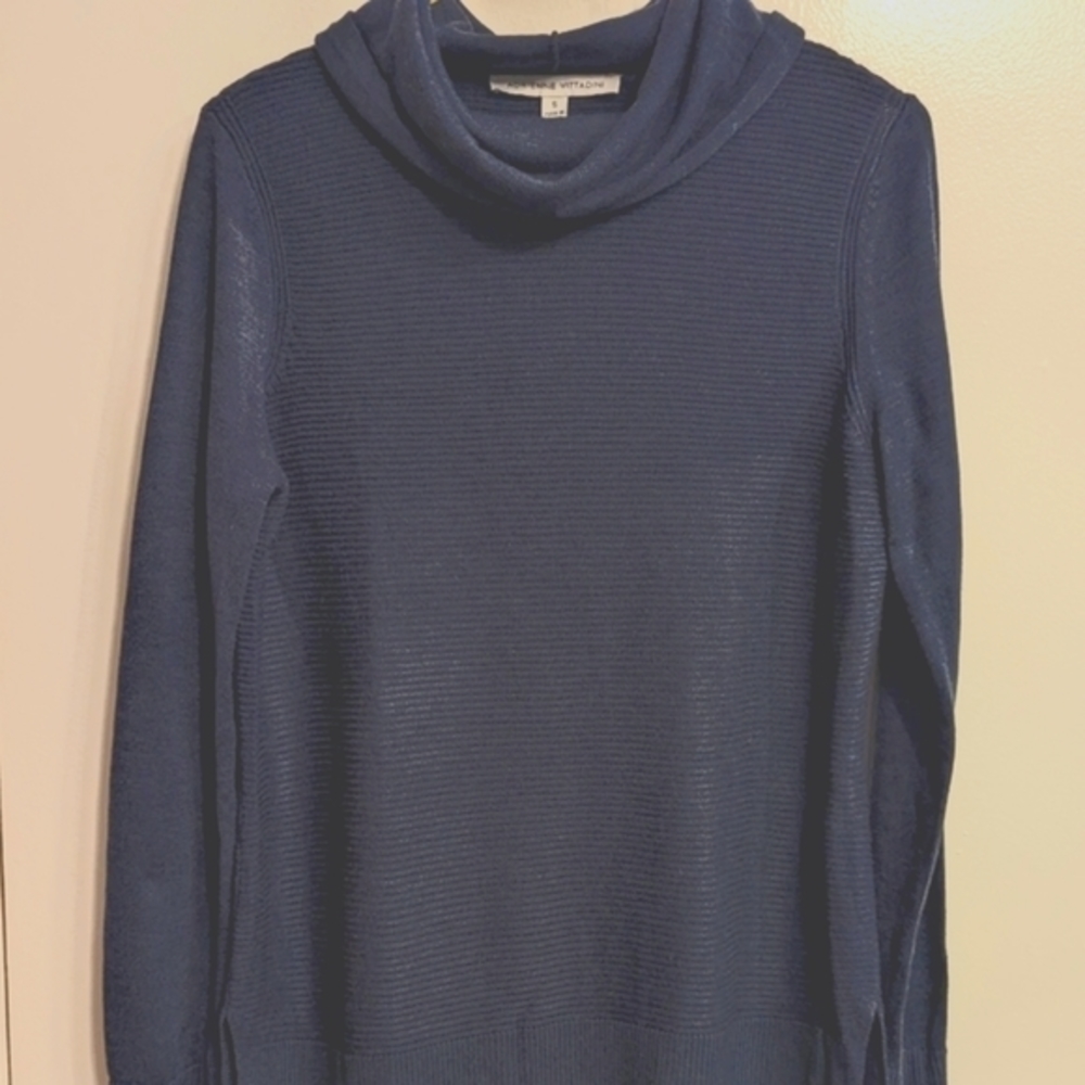 EUC Adrienne Vittadini Navy heather cowl turtleneck long sleeve sweater Size S